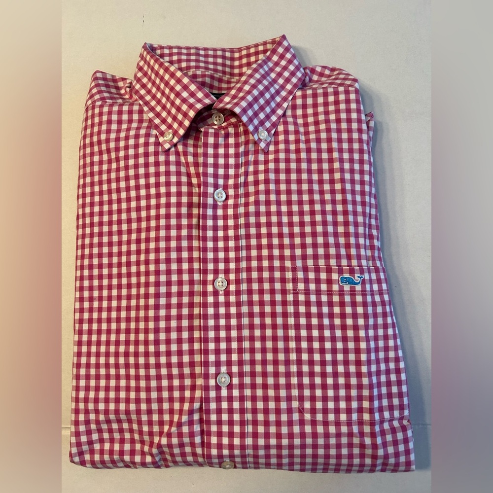 Vineyard Vines Men’s Tucker Shirt Long Sleeve Button Up Pink White Size Large